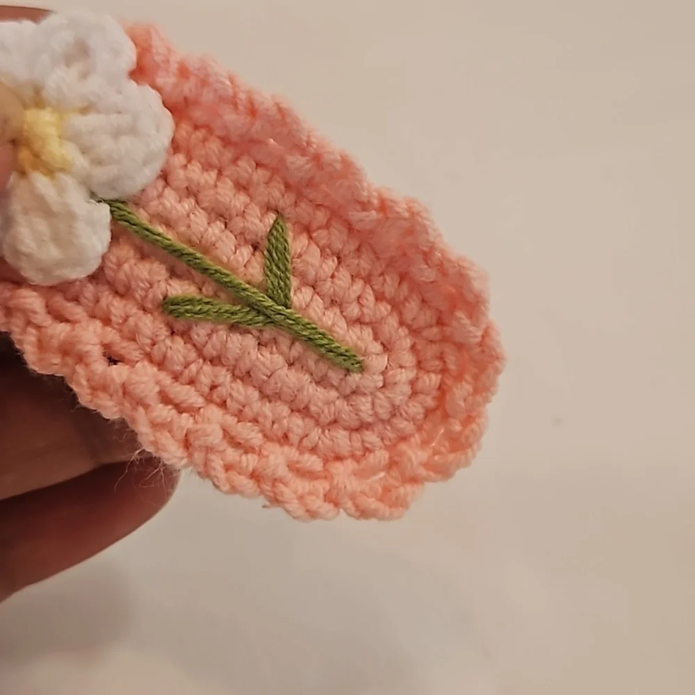 Hand Crafted Crochet Snap Hair Clip Pink and white Flower handmade embroidery